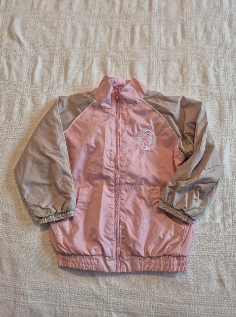 Majestic girls 24 months pink & gray full zip windbreaker jacket name on tagVGUC
